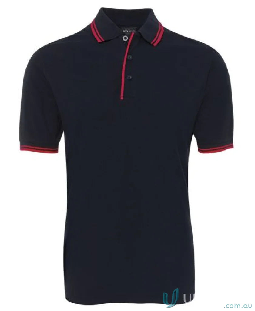 Navy jbs Contrast Polo with red trim in pique knit fabric, good for sun protection