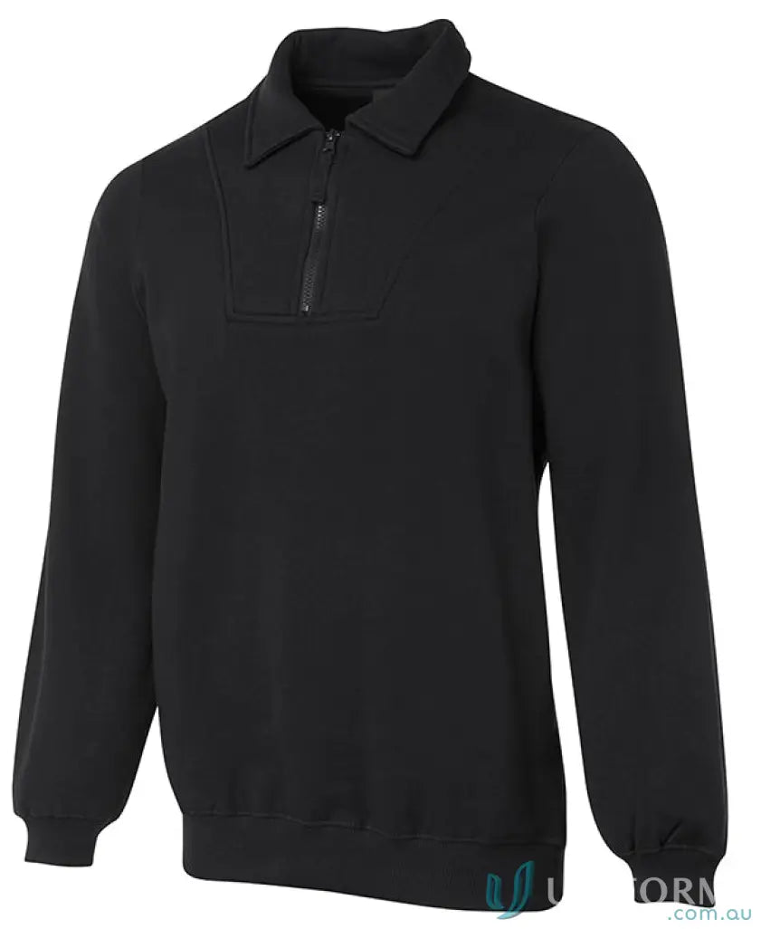 Black long-sleeved collared zip fleecy sweater from JBs Half Zip Fleecy Sweater 3FSZ