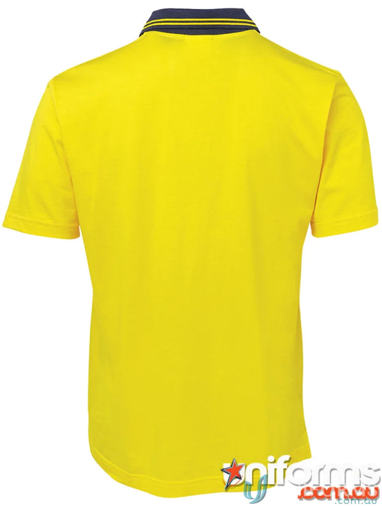 Yellow polo shirt with navy collar from JBS Hi Vis S/S Cotton Polo workwear