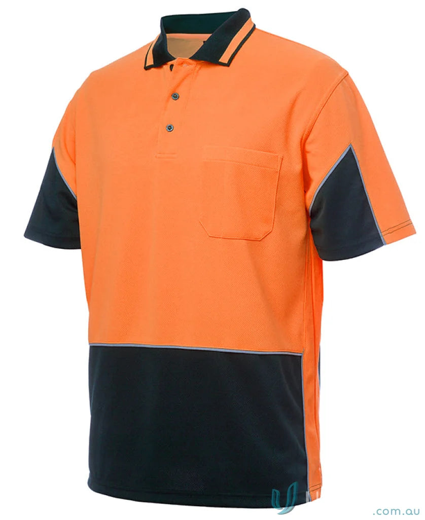 Orange and black fabric JBs Hi Vis S/S Gap Polo for NZS uniforms