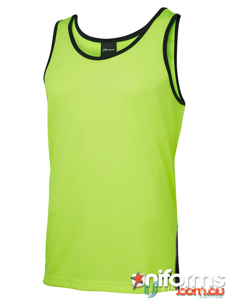 Lime green JBs Dri moisture-wicking singlet with black trim for work uniforms