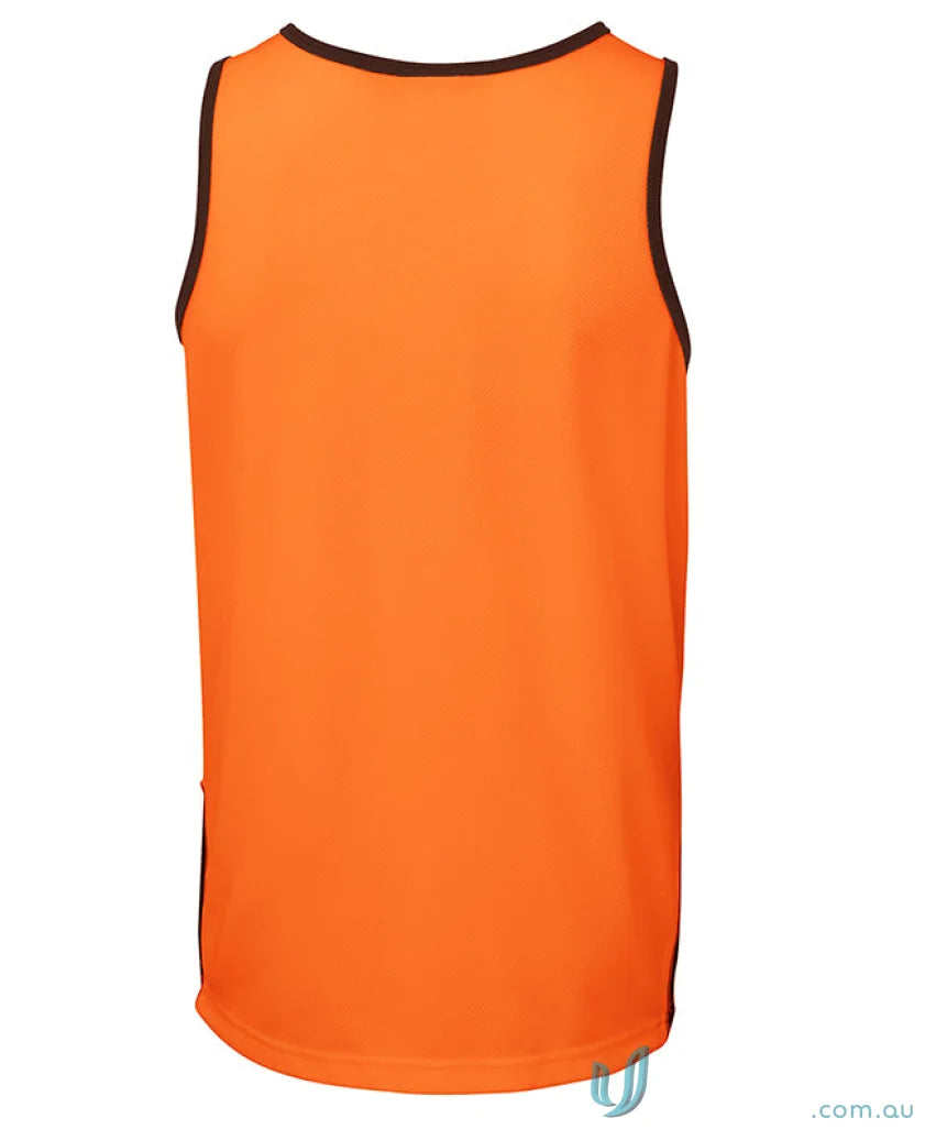 Orange JBs Dri moisture-wicking contrast singlet with black trim for work uniforms