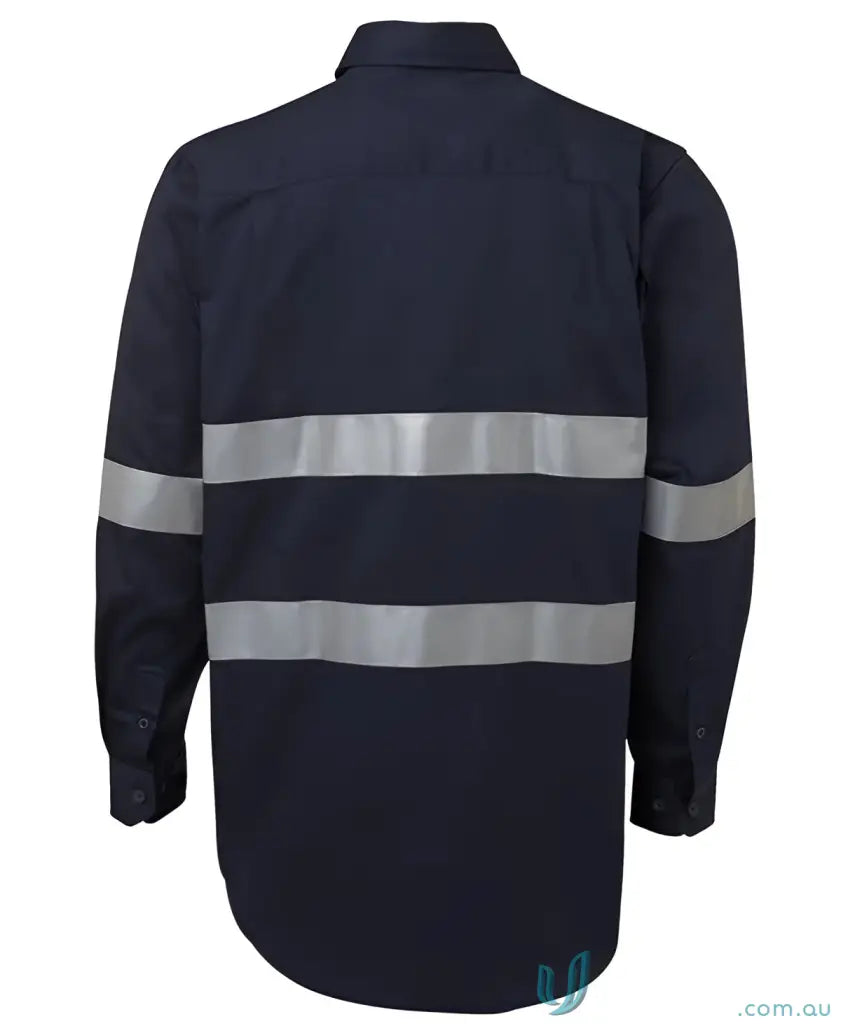 Navy blue long-sleeved work shirt with reflective stripes for work uniforms and workwear