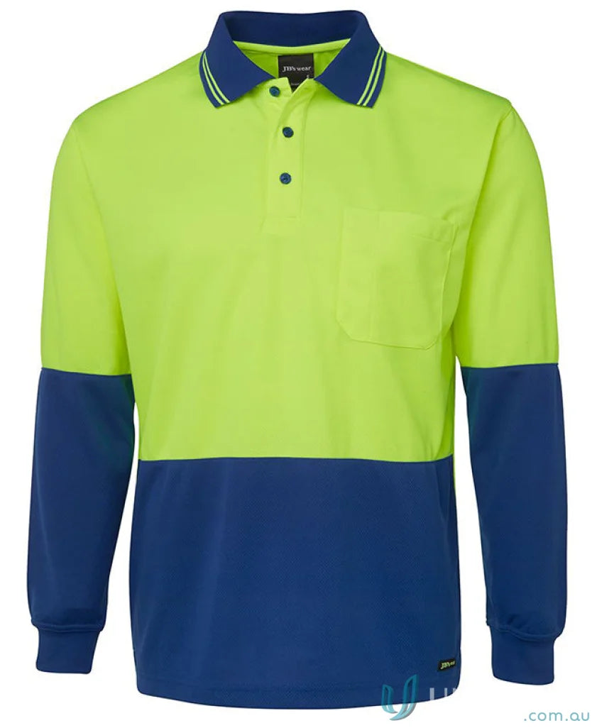Two-tone Lime Navy or Orange Navy JBs HiVis LS Traditional Polo shirt for uniforms