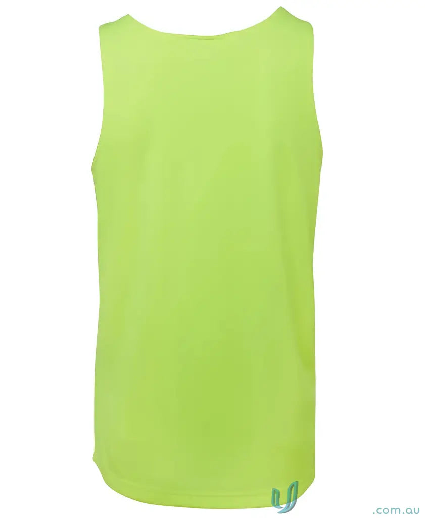 Lime green mens sleeveless tank top JBs HiVis Singlet for Australian safety standards