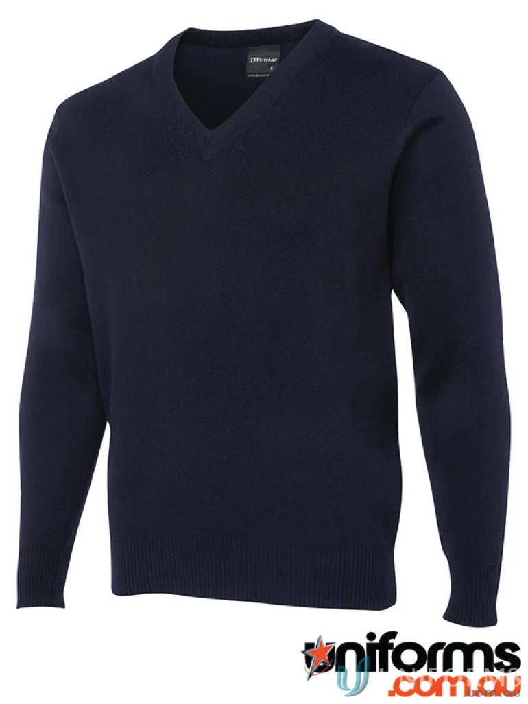 Navy blue V-neck sweater from JBs Knitted Jumper line with natural warmth and soft feel