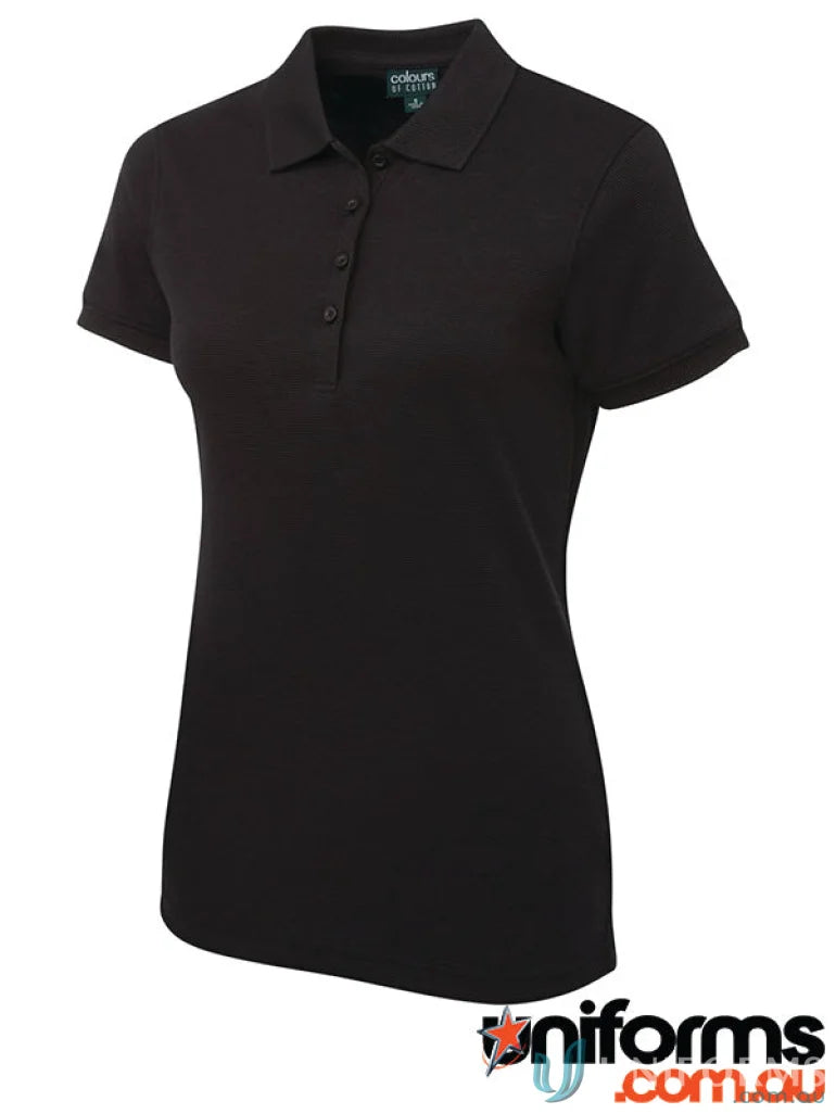 Black JBs Ladies Colours Cotton Ottoman Polo in 220gsm Ottoman Knit style