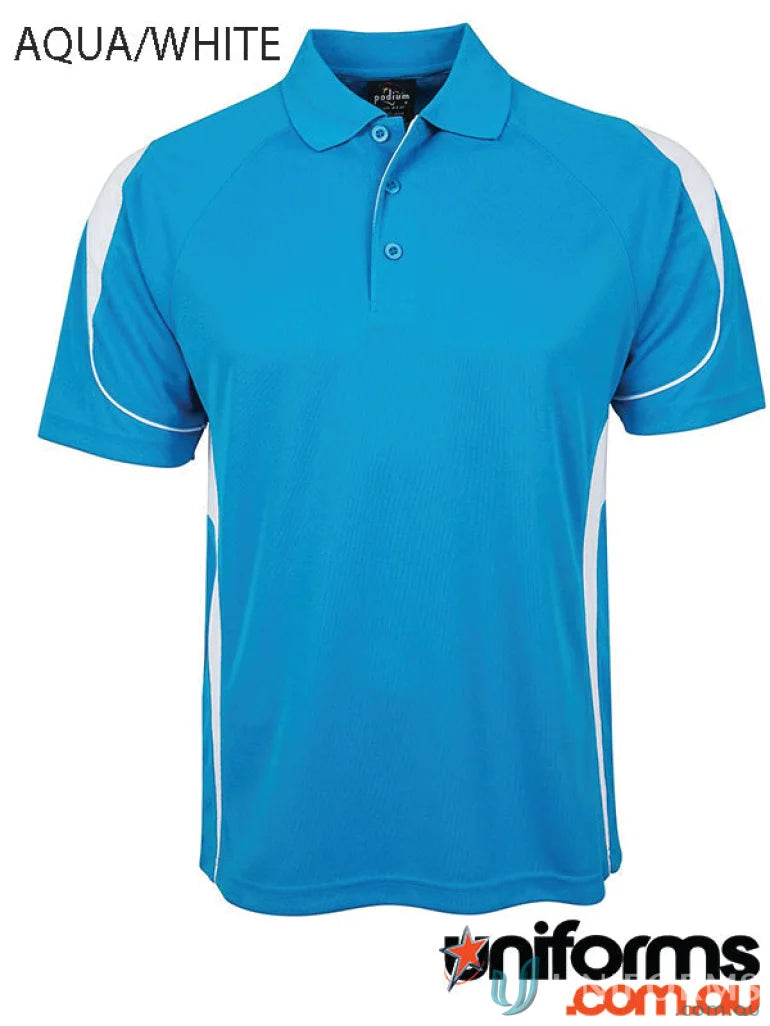 Aqua and white JBs Ladies Podium Bell Polo shirt with comfortable fit for ladies