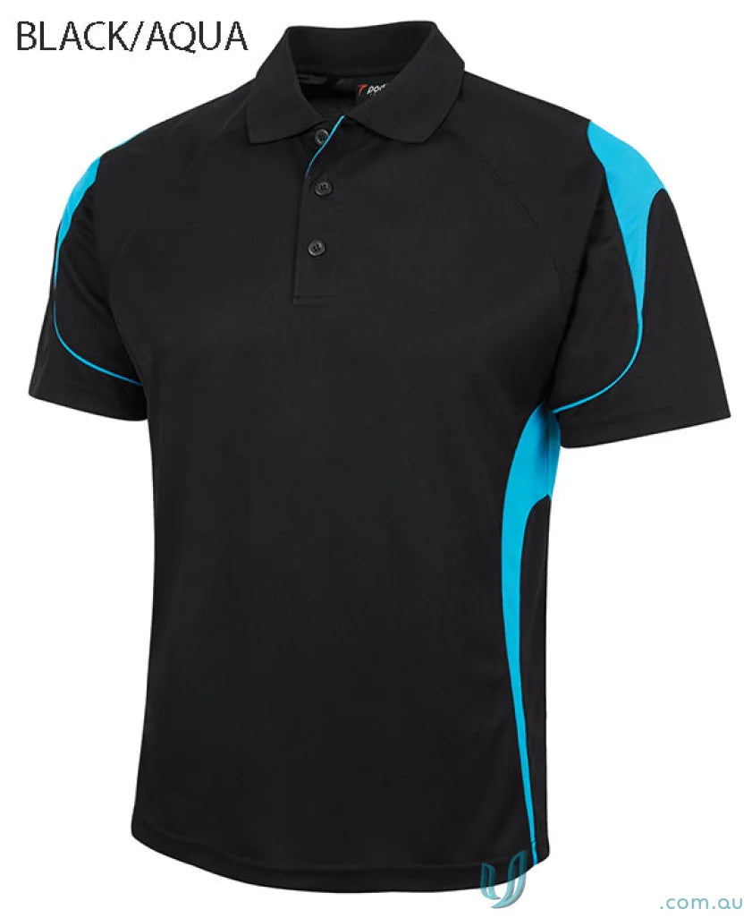Black and aqua JBs Ladies Podium Bell Polo shirt with a comfortable fit