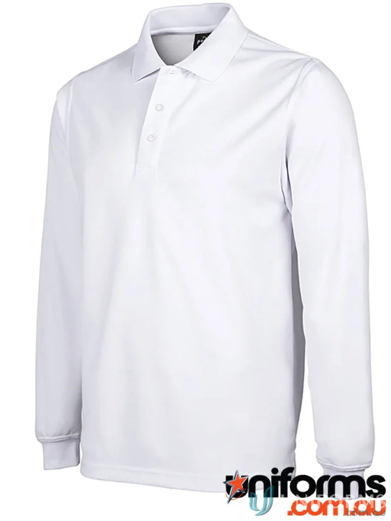 White long-sleeved JBs Podium Adults poly polo made with micro-knit fabric UPF design