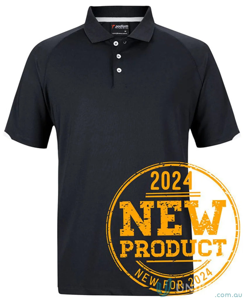 Black JB’s Podium Contrast Stretch Polo with white buttons offering unmatched comfort