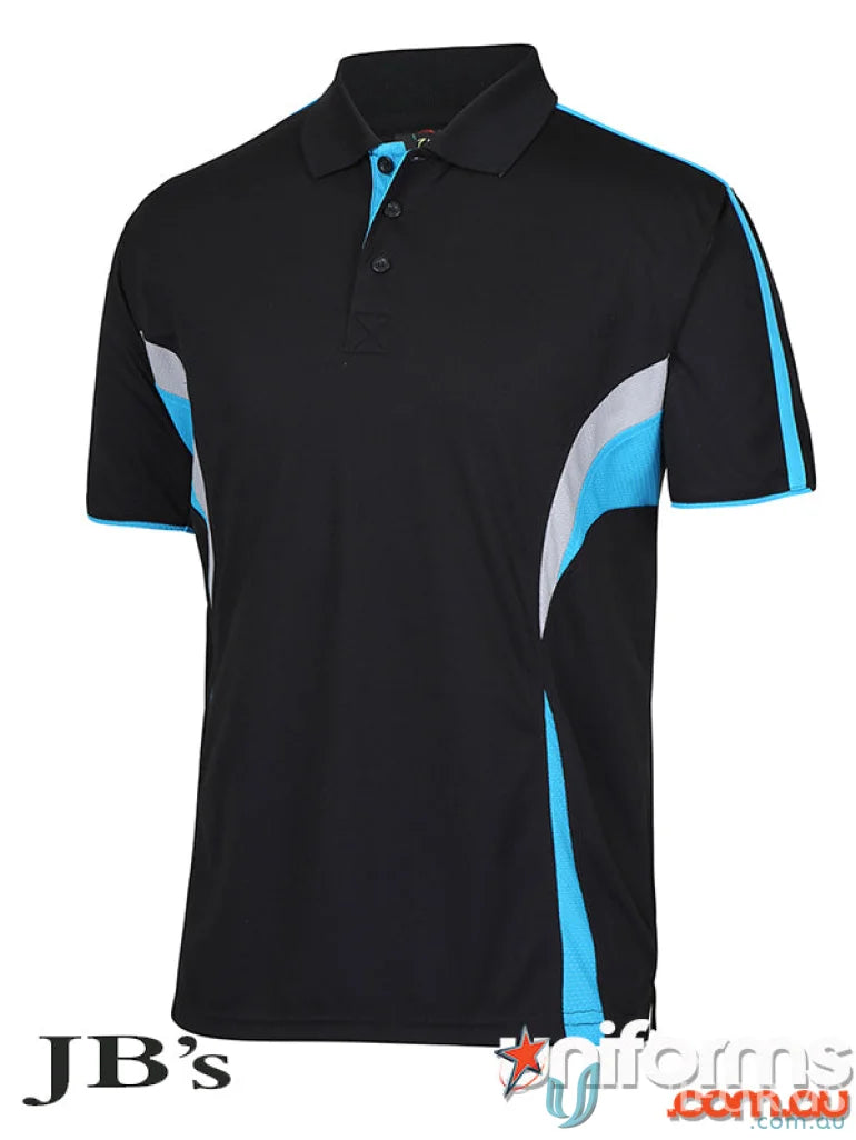 Black JBs Podium Cool Polo with dual-color body panel and moisture-wicking tech