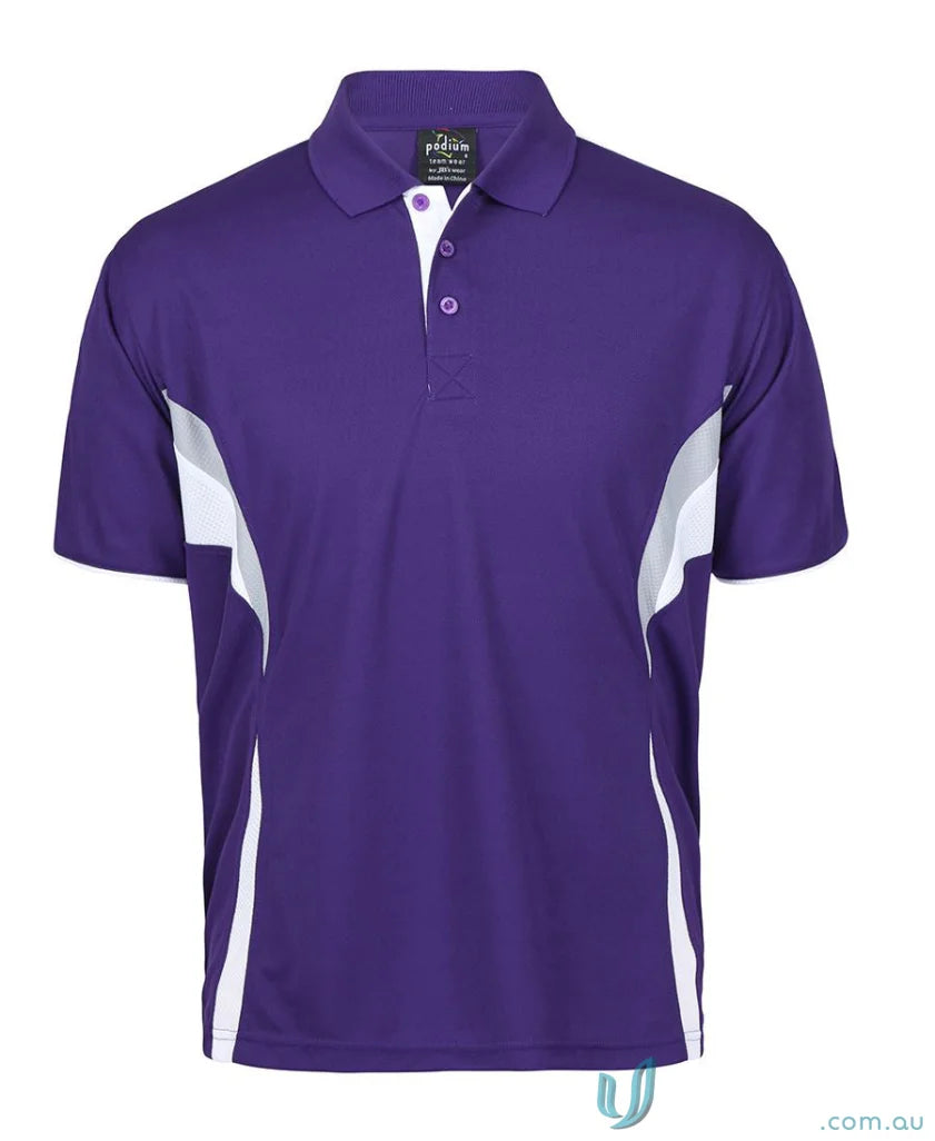 Purple and white JBs Podium Cool Polo with dual-color body panel and moisture-wicking tech