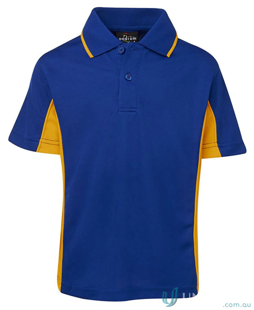 Blue and gold kids contrast polo shirt from JBs Podium Kids for stylish boys