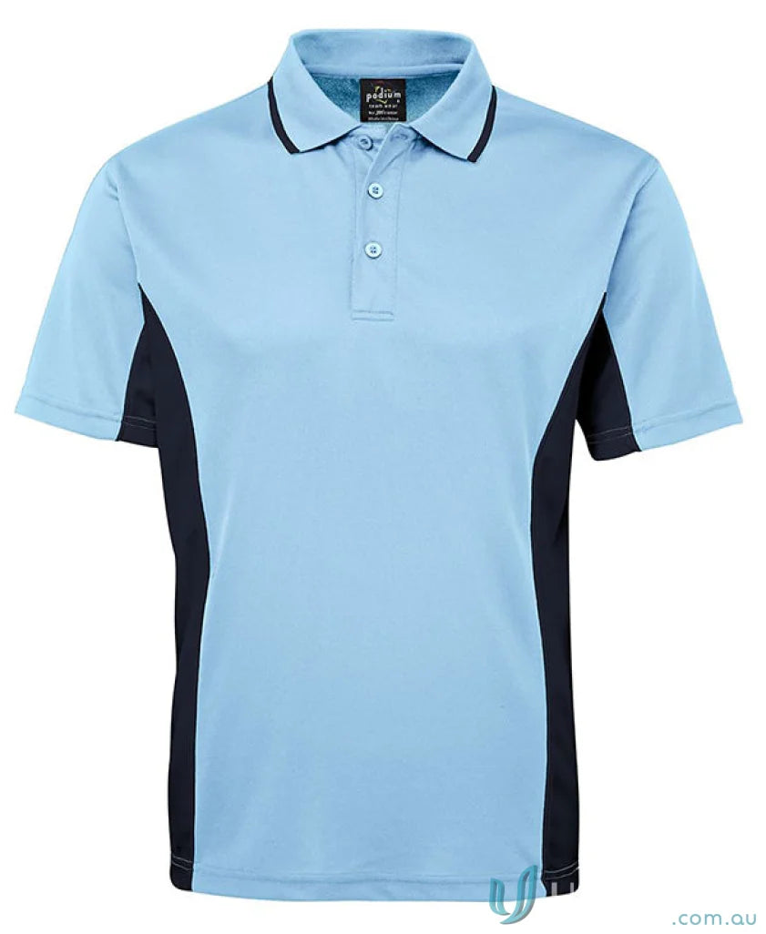 Kids contrast polo from JBs Podium Kids in light blue and navy colors