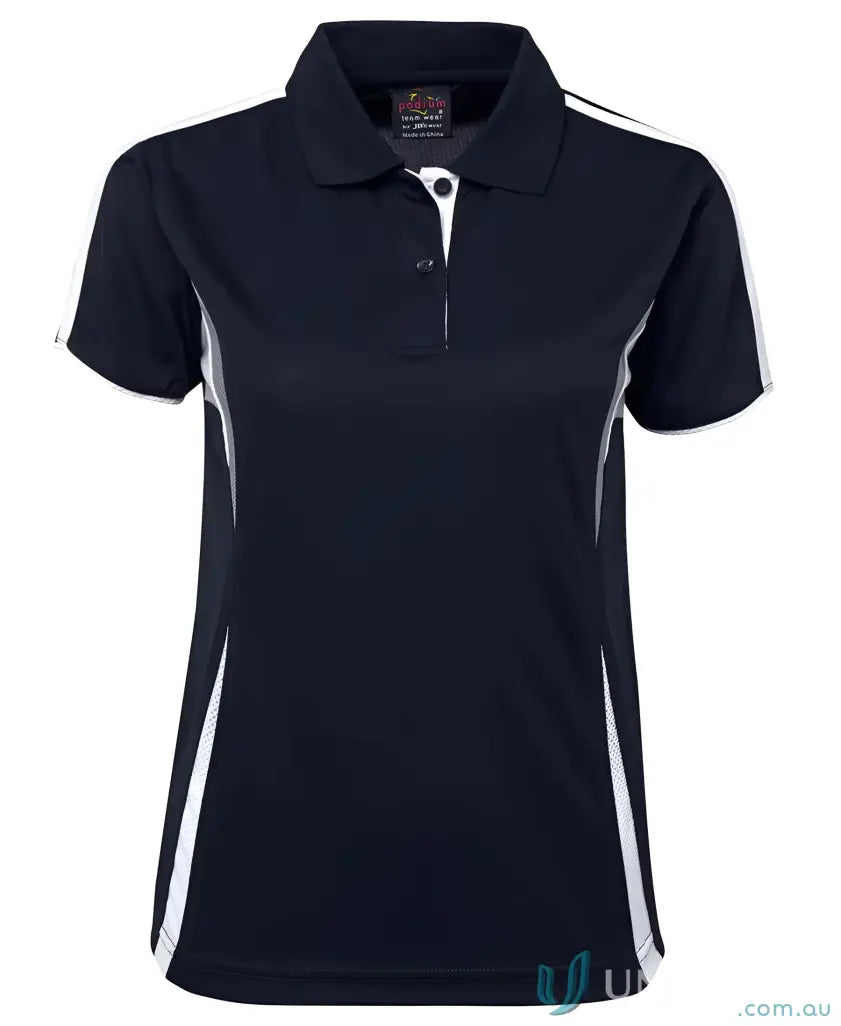 Navy and white JB’s Podium Ladies Cool Polo shirt to stay cool and stylish
