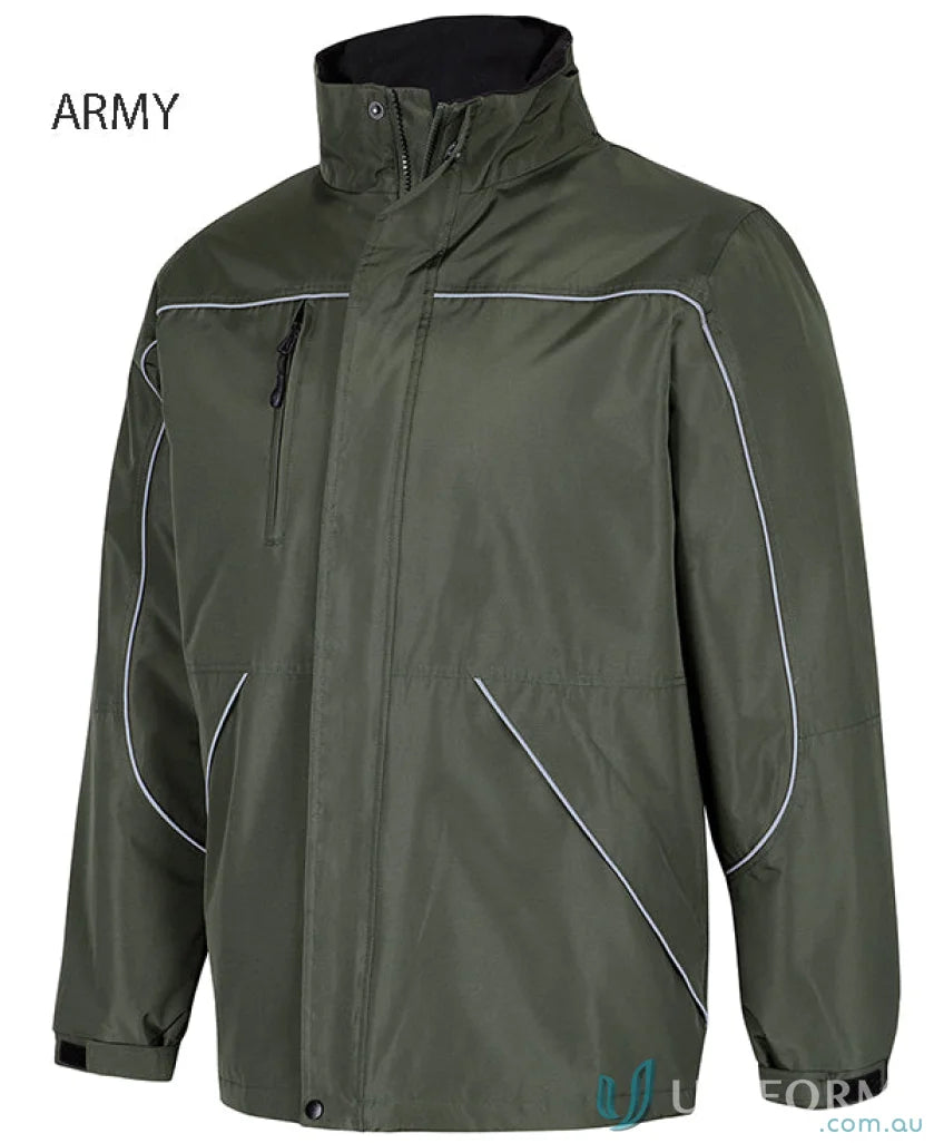 Army green JBs Tempest Jacket with white trim and sealed seams for a stylish look