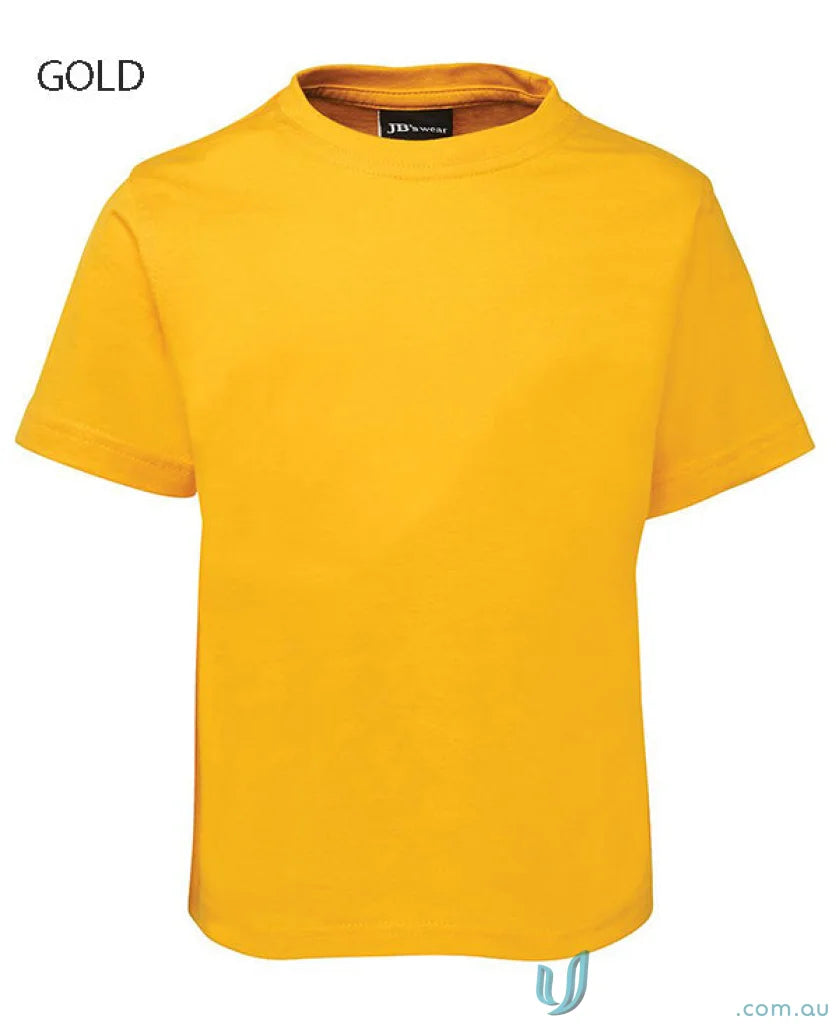 Gold-colored short-sleeved kids wear tee from JBs Wear 1KT with classic fit