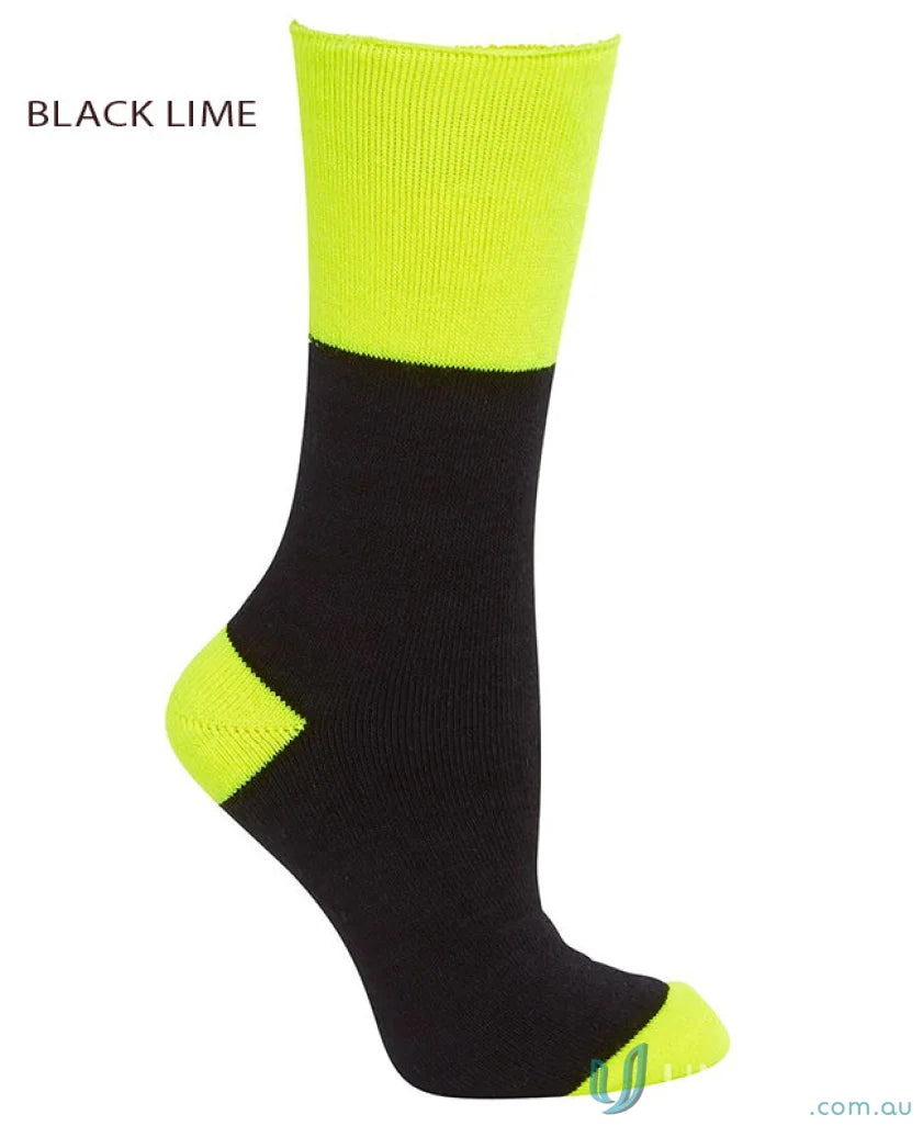 Black and lime green work sock perfect for navy uniforms, JBs 3 Pack