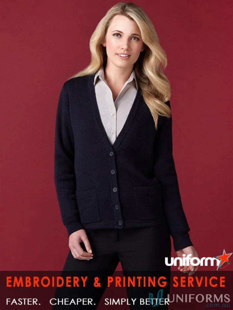 Womans navy Jenny Craig Wool Mix Cardigan, perfect for workwear or uniforms