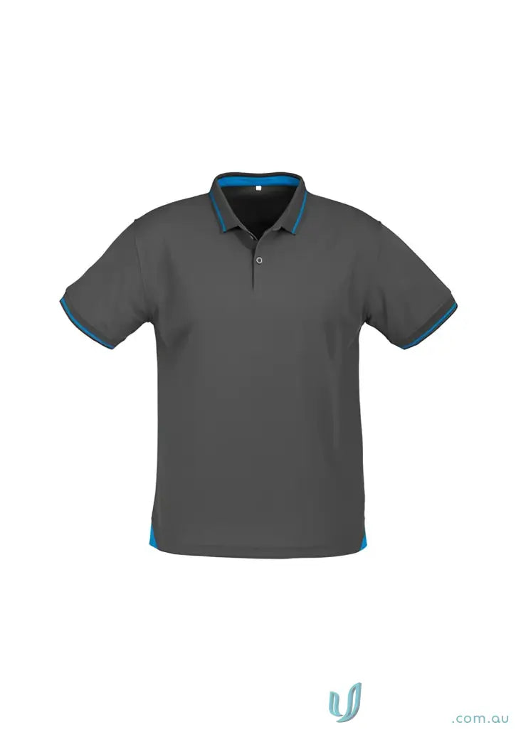 Gray Jet Polo with blue trim from Biz Collection Mens p226ms, stylish casual look