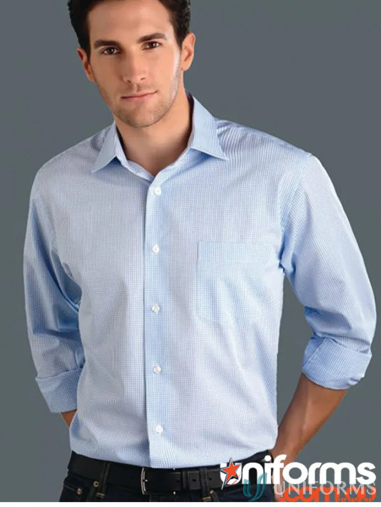 Light blue checkered Keval mens long sleeve mini check shirt for men style