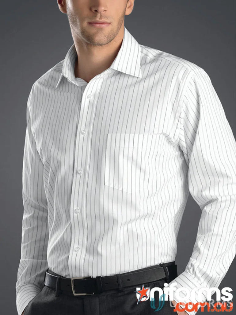 Grey mens long sleeve classic stripe shirt from Style 208-JK Keval