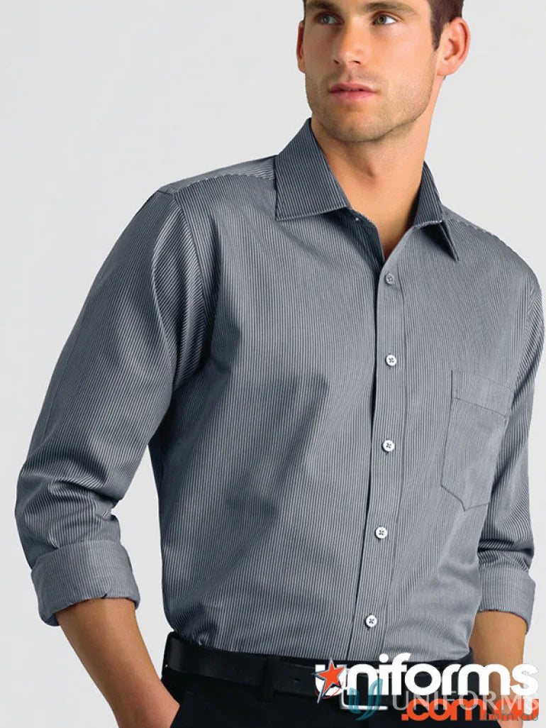 Gray striped Keval 462-jk long sleeve pinstripe shirt for mens long sleeve style