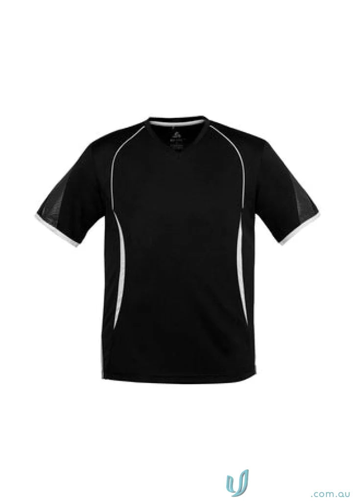 Kids Razor Tee black athletic t-shirt with white trim from t406ks Biz Collection featuring biz cool polyester