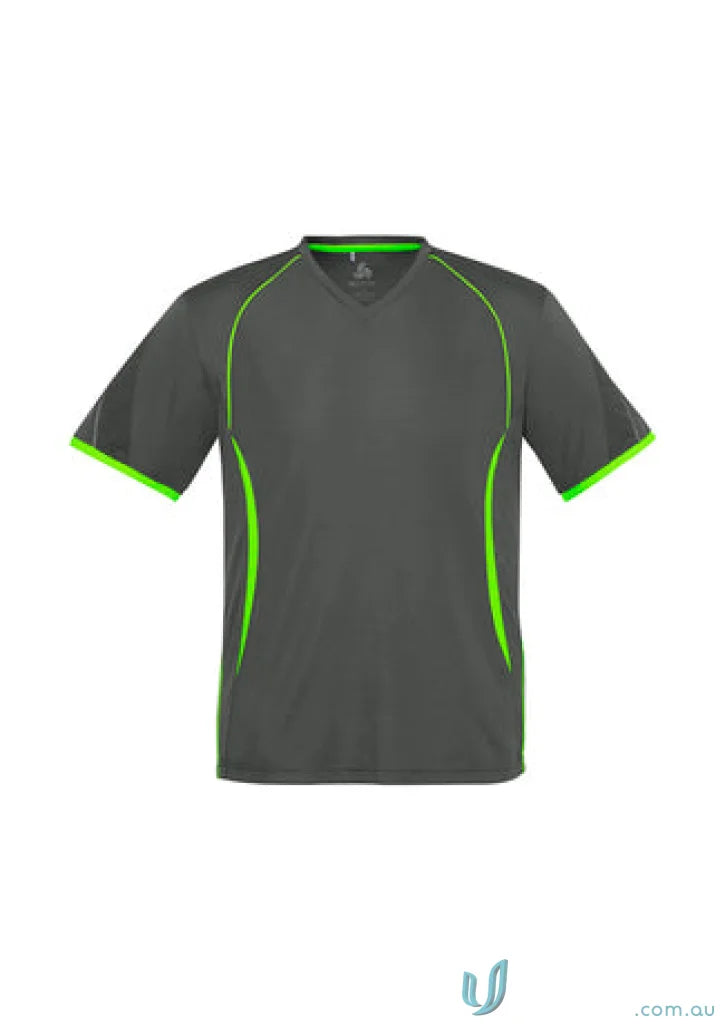 Gray and neon green Kids Razor Tee from t406ks biz collection, made with biz cool polyester