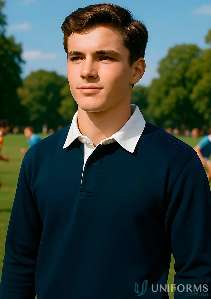 Kids rugby jumper in navy with 350gsm rugby knit from JBs Kids Rugby collection