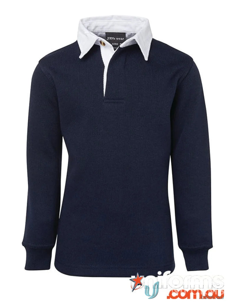 Kids rugby jumper in navy with white collar, made from 350gsm rugby knit by JBs KIDS RUGBY