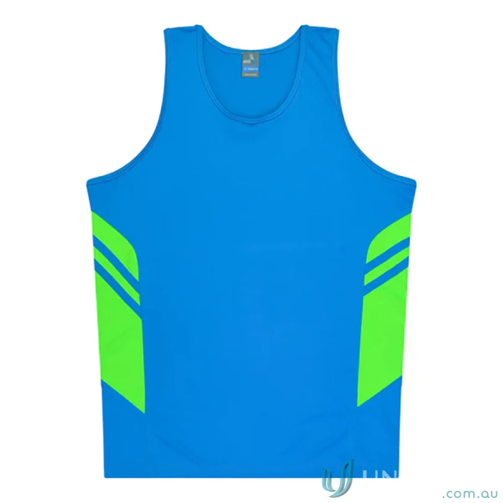 Aussie Pacific 3111 Kids Thames Singlet in Cyan/Neon Green