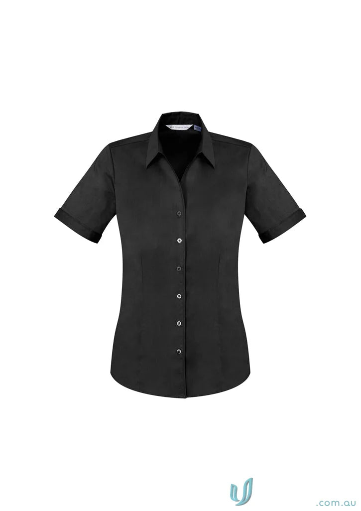 Womens Monaco black short sleeve button-down shirt from Biz Collection Ladies
