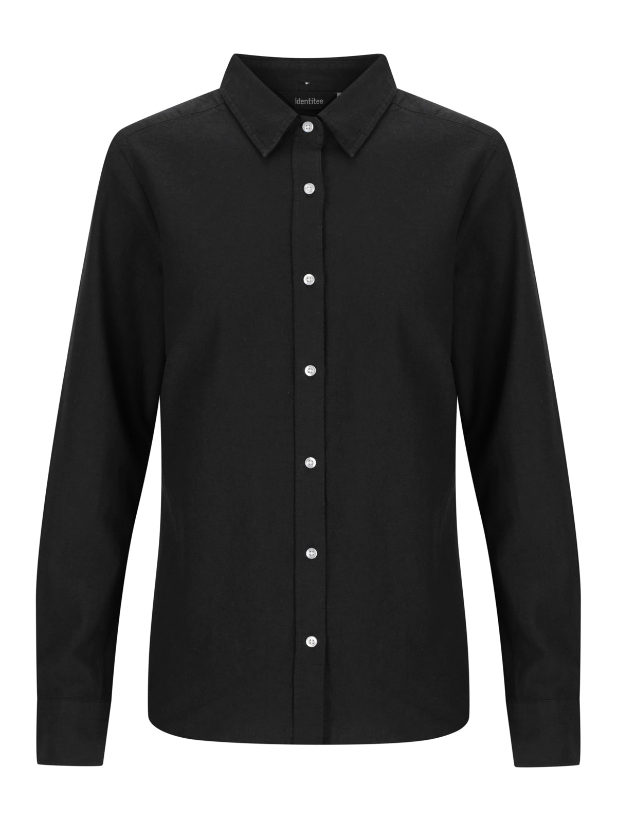 Ladies Floyd long sleeve linen cotton shirt black with silver buttons