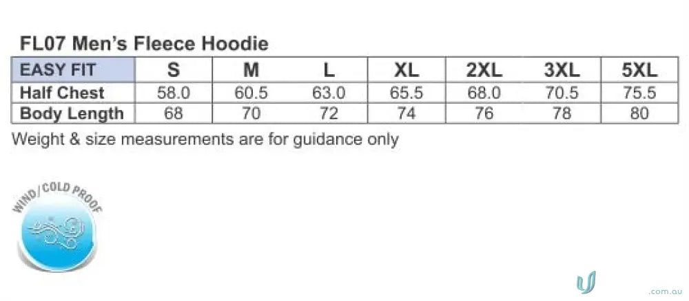 Men’s fleece hoodie size chart for comfy fleecy hoodies perfect for uniforms or workwear