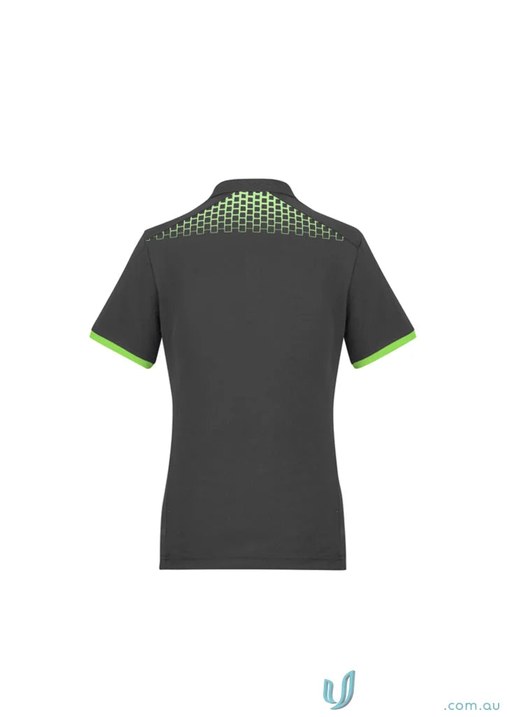 Ladies Galaxy short sleeve polo shirt in gray with green trim, the perfect blend of style