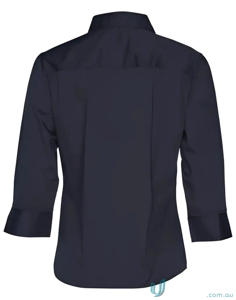 Navy blue ladies military 3Q shirt with three-quarter sleeves, style M8913 women’s