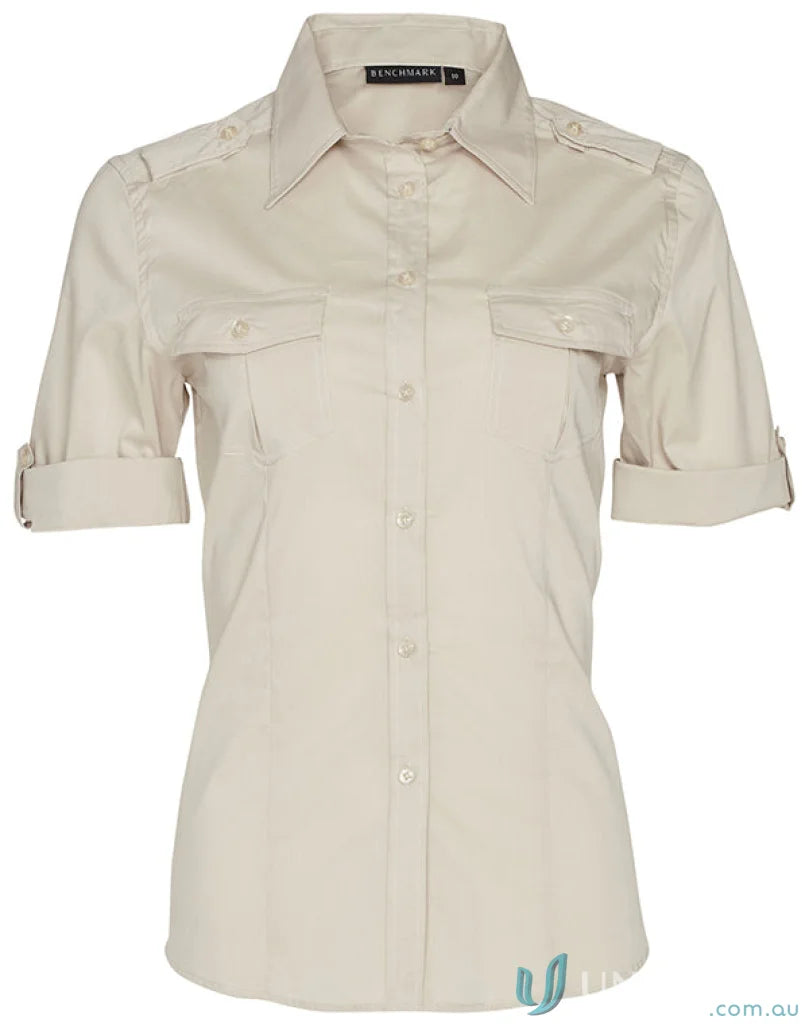 Beige military shirt for women from Winning Spirit Ladies, style M8911 Womens Short