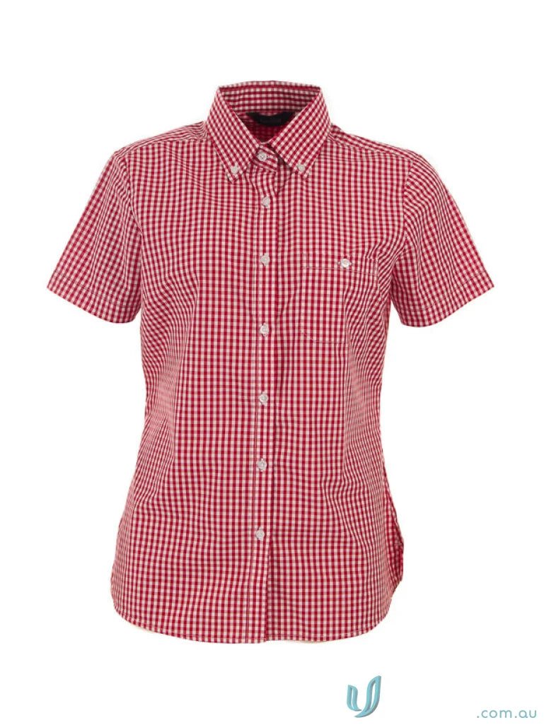 Ladies Miller Gingham SS Check Shirt in red and white gingham check for workwear or uniforms