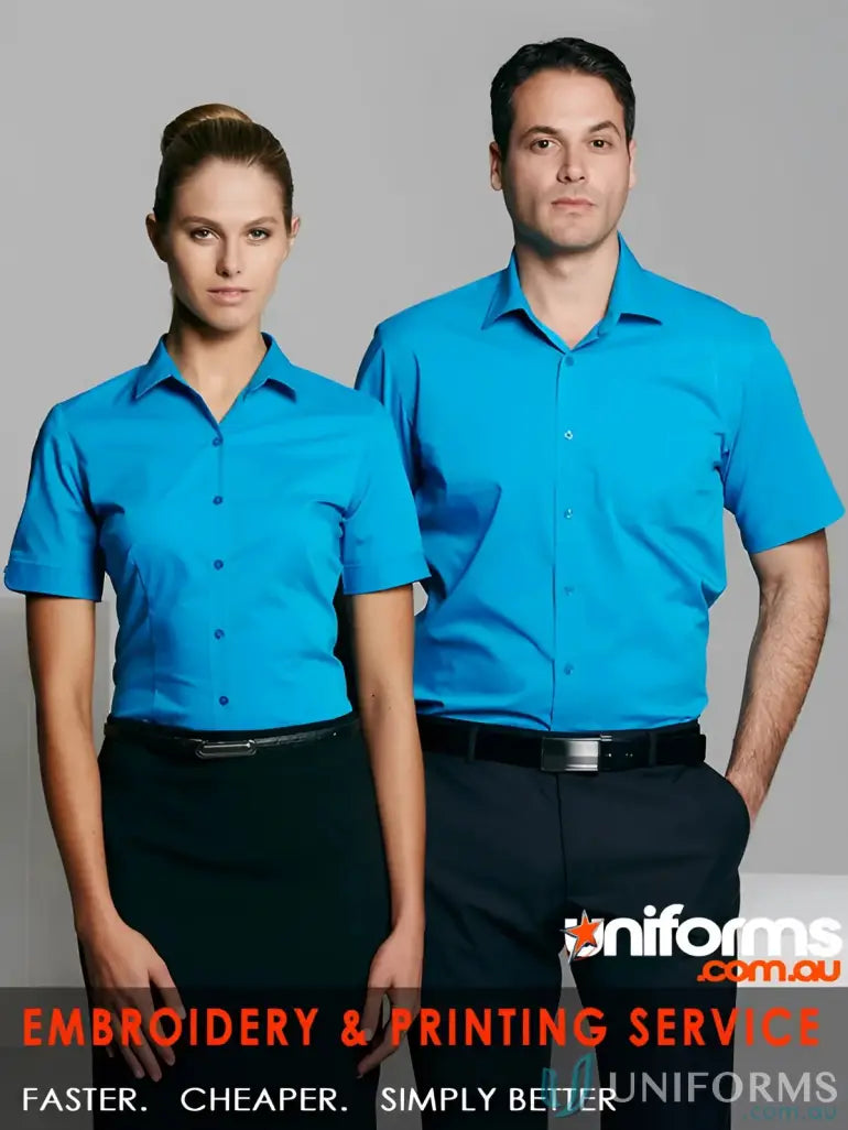 Matching blue Mosman uniforms for workwear, perfect for ladies S/S shirts
