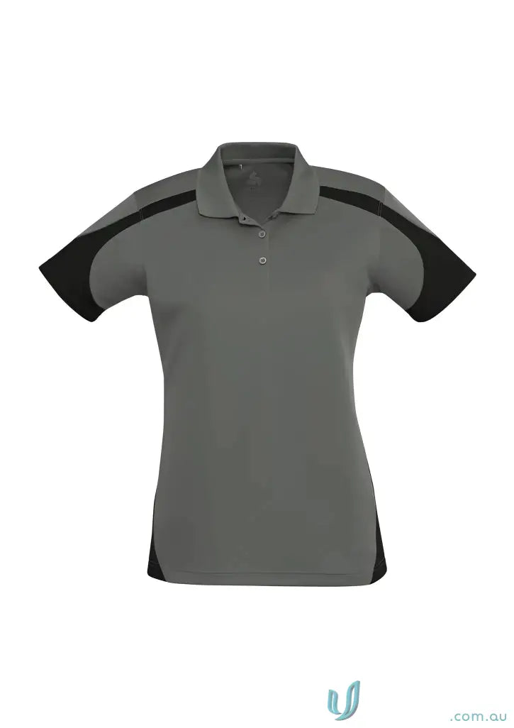 Gray and black Ladies Talon Polo shirt made with biz cool perfect blend for women