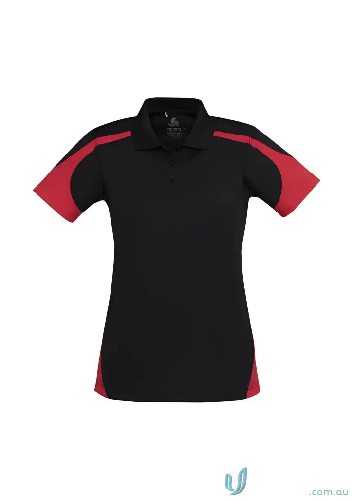 Black and red ladies Talon Polo shirt featuring biz cool perfect blend style