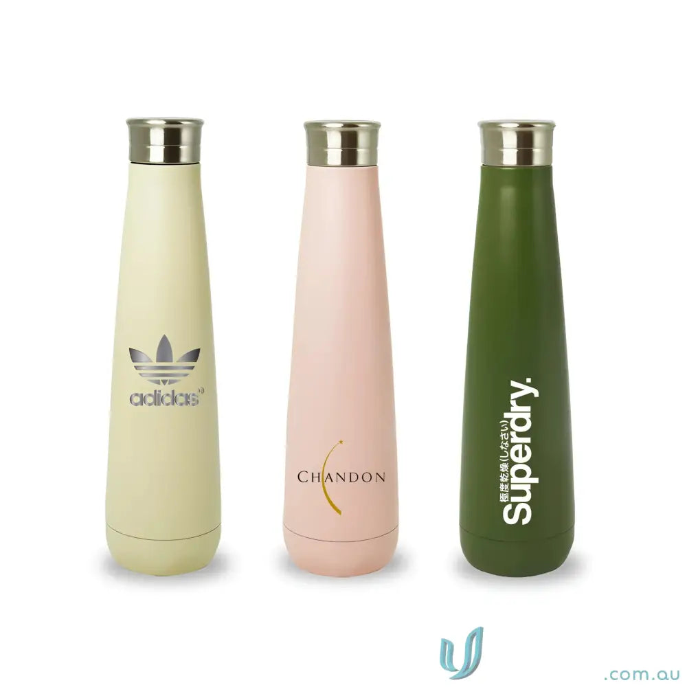Three branded stainless steel water bottles of Lotus 500ml double-walled insulated design