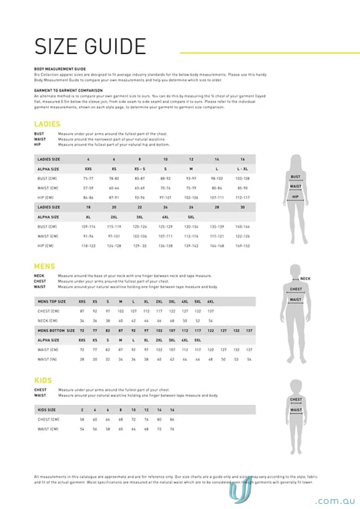 Size guide chart for Bizcare Marley Soft Jersey T-Top women’s Marley short cs952ls short sleeve jersey