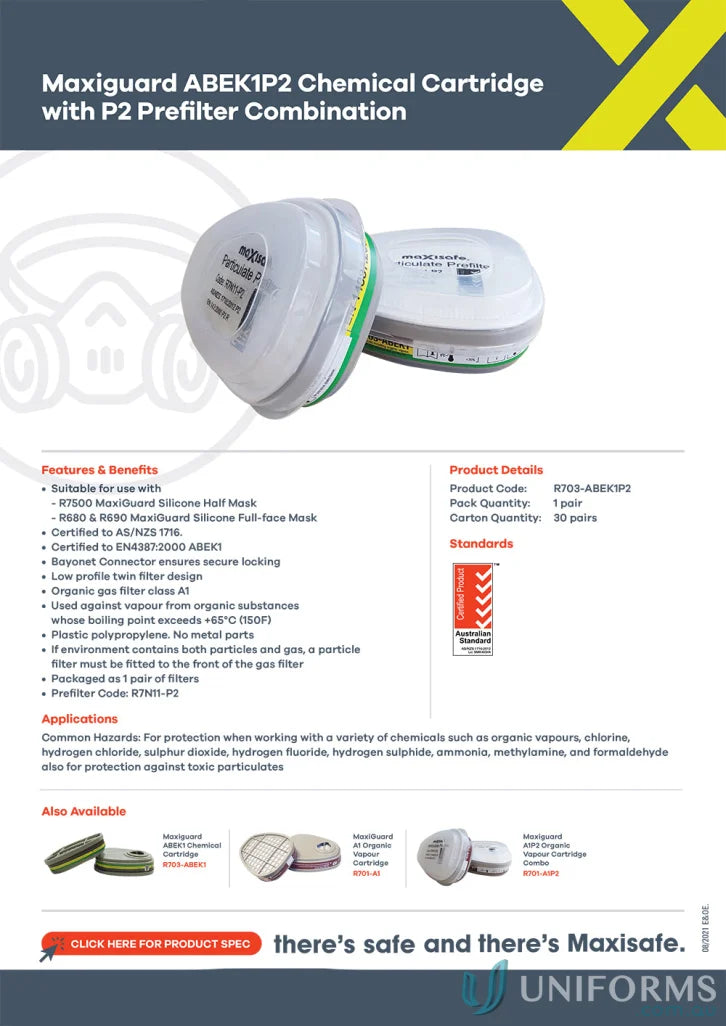 Maxiguard silicone gas filter with P2 prefilter for uniforms and protective gear
