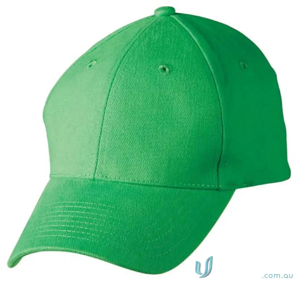 Green heavy brushed cotton baseball cap from MOQ100 embroidered caps with price includes embroidery