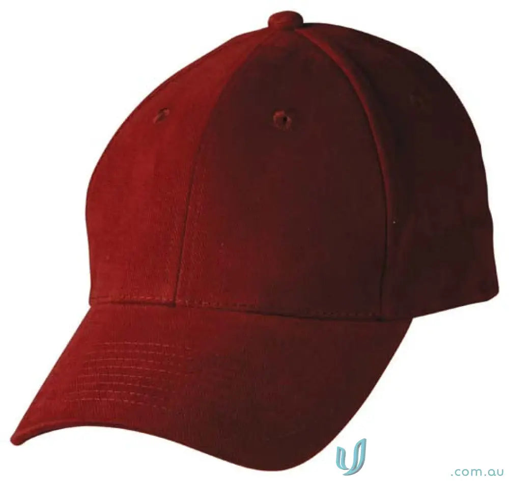 Maroon heavy brushed cotton baseball cap from MOQ100 with embroidery, affordable price