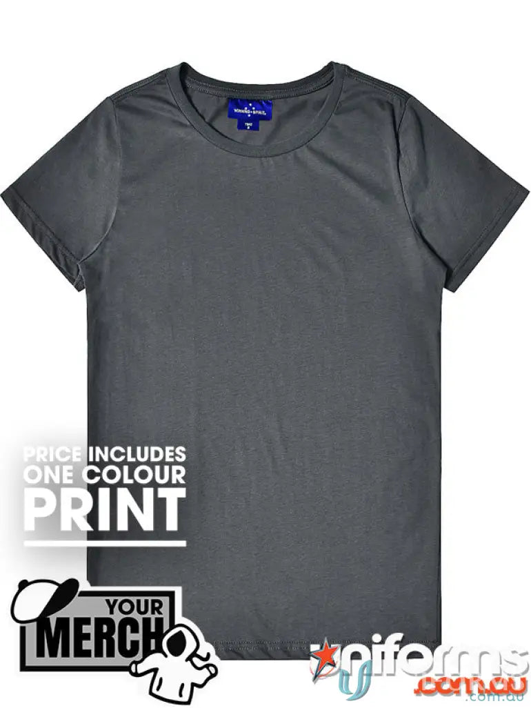 Gray crew neck T-shirt from MOQ100 Printed LADIES Tee, perfect for work uniforms or casual uniforms