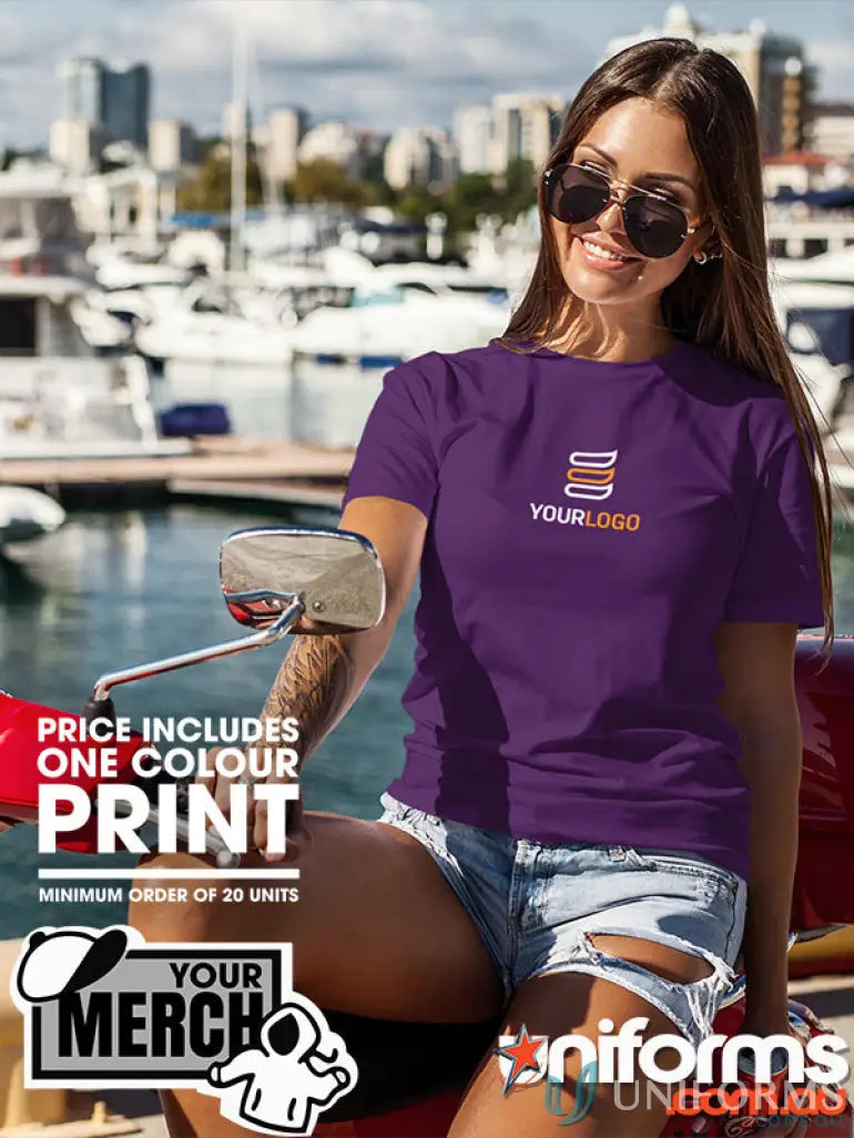Purple T-shirt with custom logo perfect for workwear or uniforms for Ladies